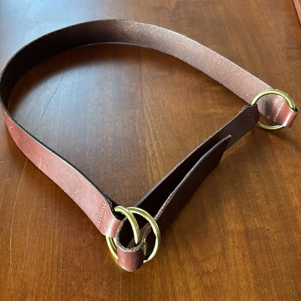 Gap Double O Ring Leather & Brass Belt - L